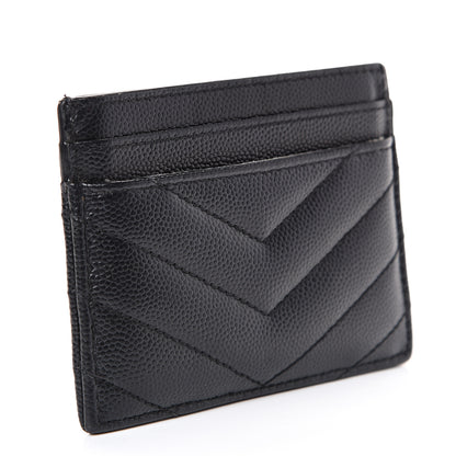 Saint Laurent Grain De Poudre Matelasse Chevron Monogram Credit Card Case Black 2 of 9