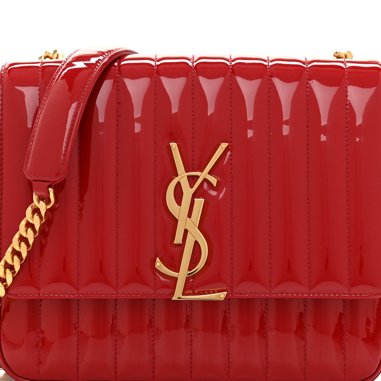Patent Matelasse Monogram Large Vicky Chain Bag Rouge Eros