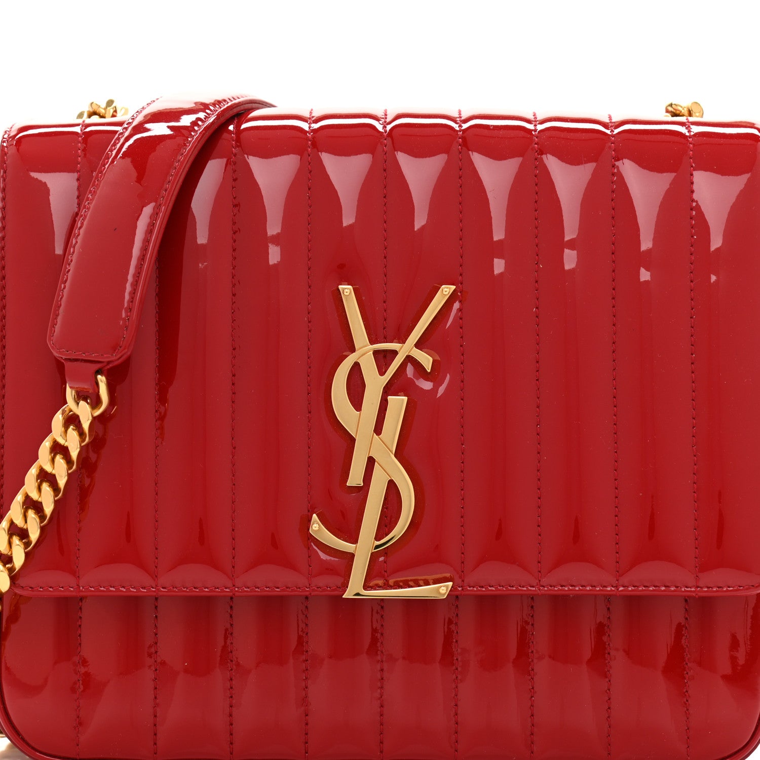 Saint Laurent Patent Matelasse Monogram Large Vicky Chain Bag Rouge Eros 8 of 11