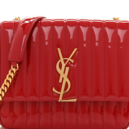 Saint Laurent Patent Matelasse Monogram Large Vicky Chain Bag Rouge Eros 8 of 11
