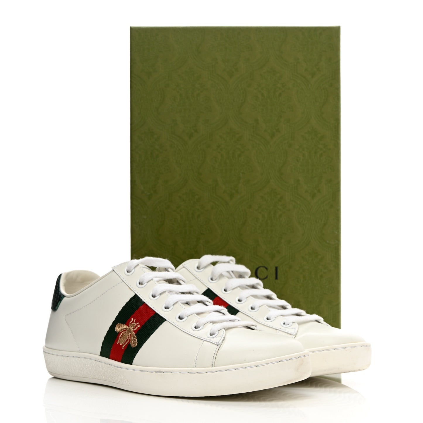 Calfskin Ayers Bee Embroidered Womens Ace Sneakers 38.5 White Green