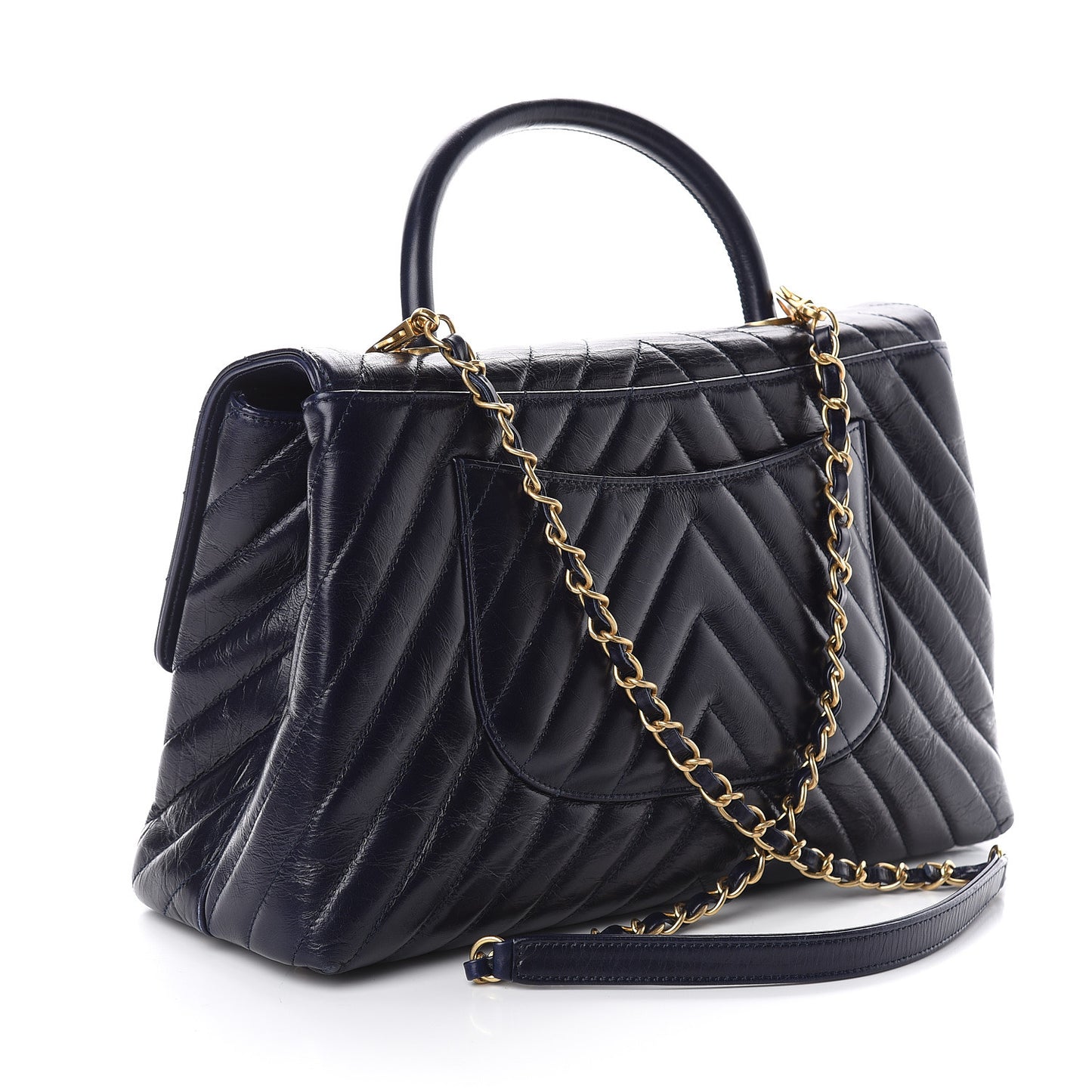 Calfskin Chevron Quilted Medium Coco Handle Flap Blue