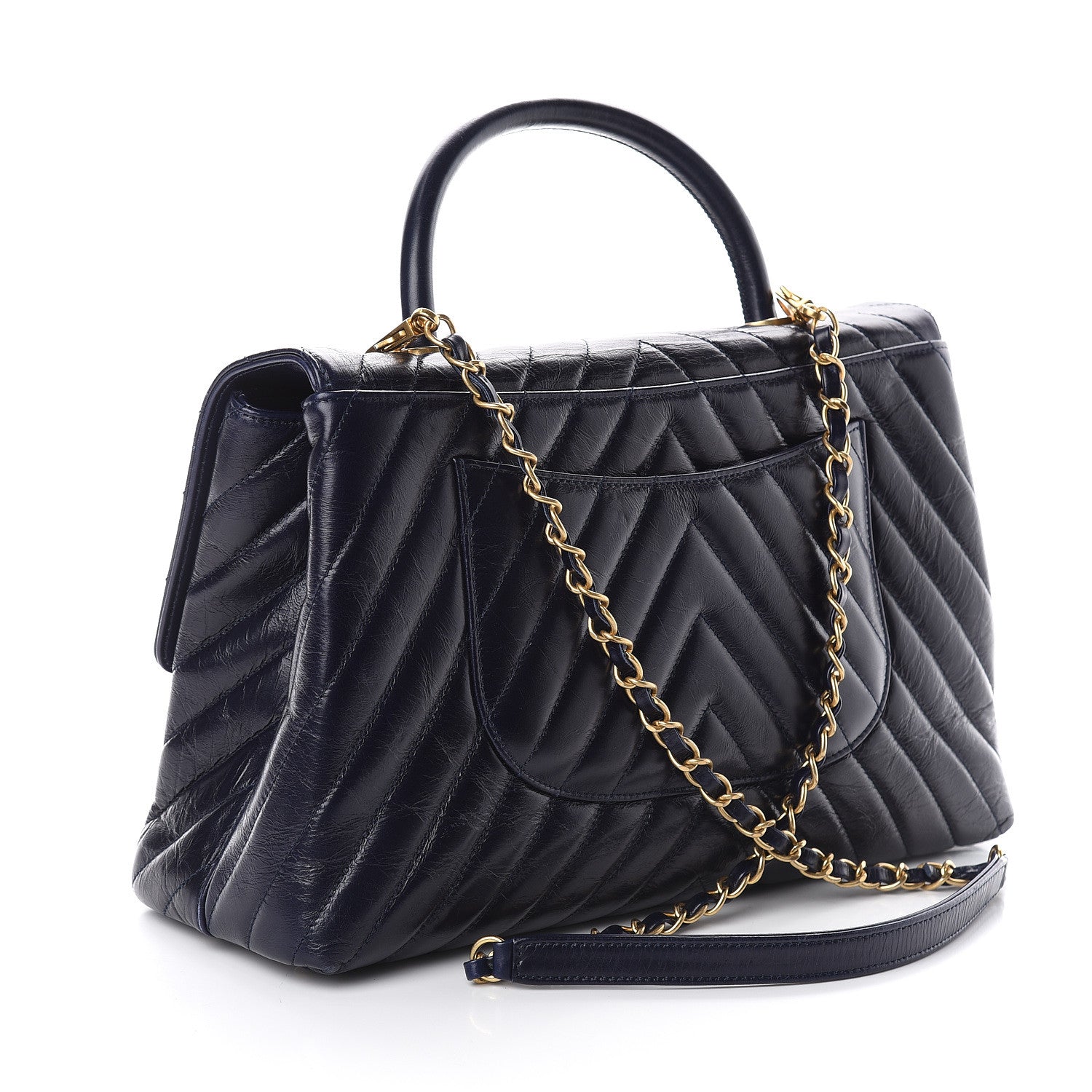 Chanel Calfskin Chevron Quilted Medium Coco Handle Flap Blue 2 of 10