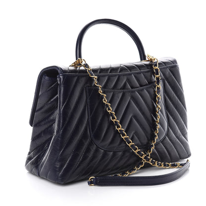 Chanel Calfskin Chevron Quilted Medium Coco Handle Flap Blue 2 of 10