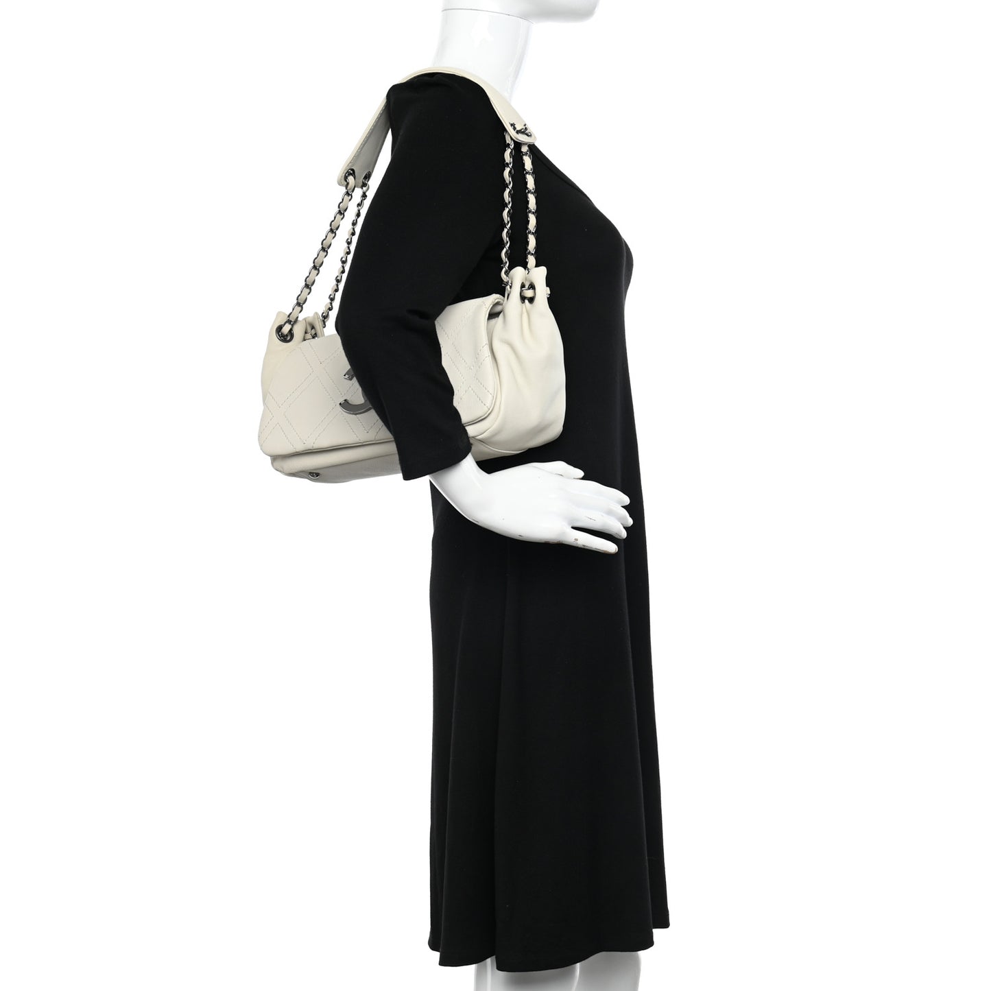 Calfskin Diamond Stitch Accordion Flap White
