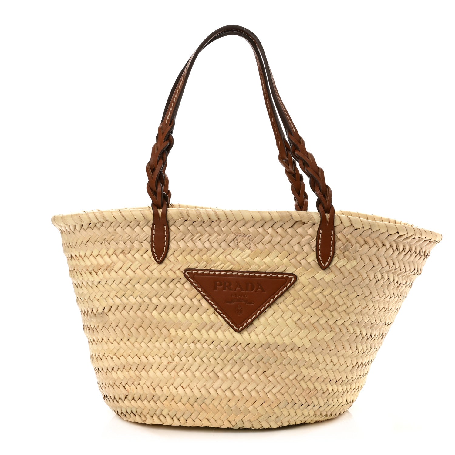 Prada Palmitto Vitello Woven Braided Large Basket Tote Bag Naturale Cognac 1 of 10