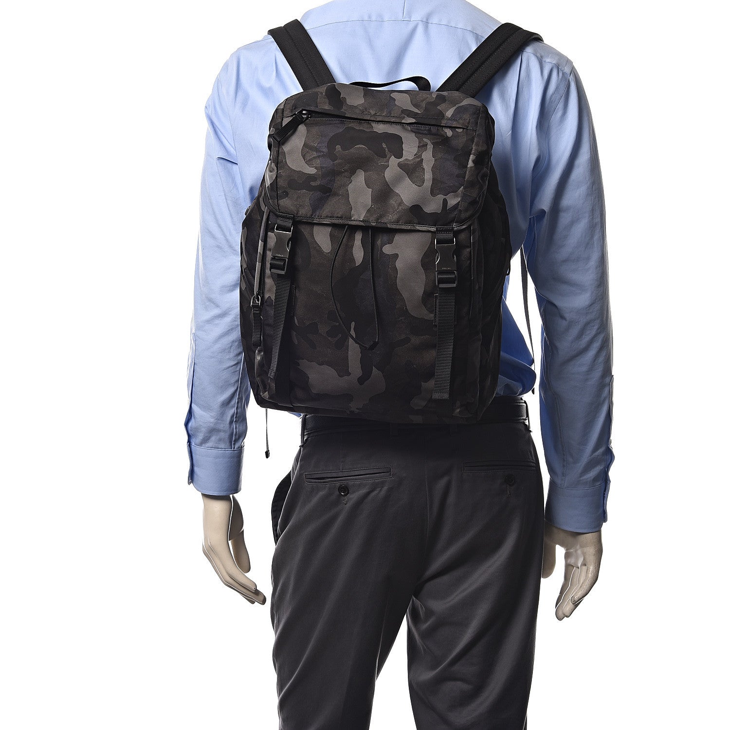 Prada Tessuto Nylon Camouflage Print Double Buckle Backpack Fumo 3 of 12
