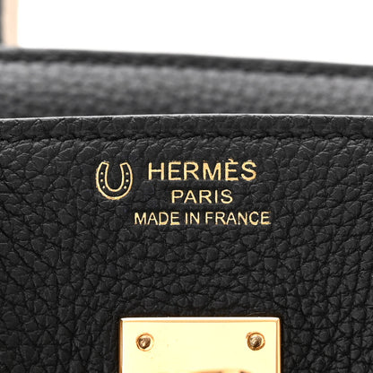 Hermes Togo Horseshoe Birkin 25 Black Craie 6 of 14