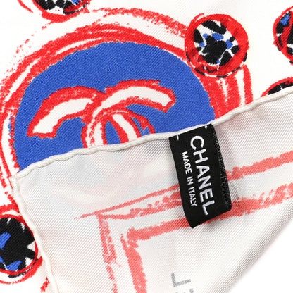 Chanel Silk Clover CC Scarf White Red Blue 3 of 3