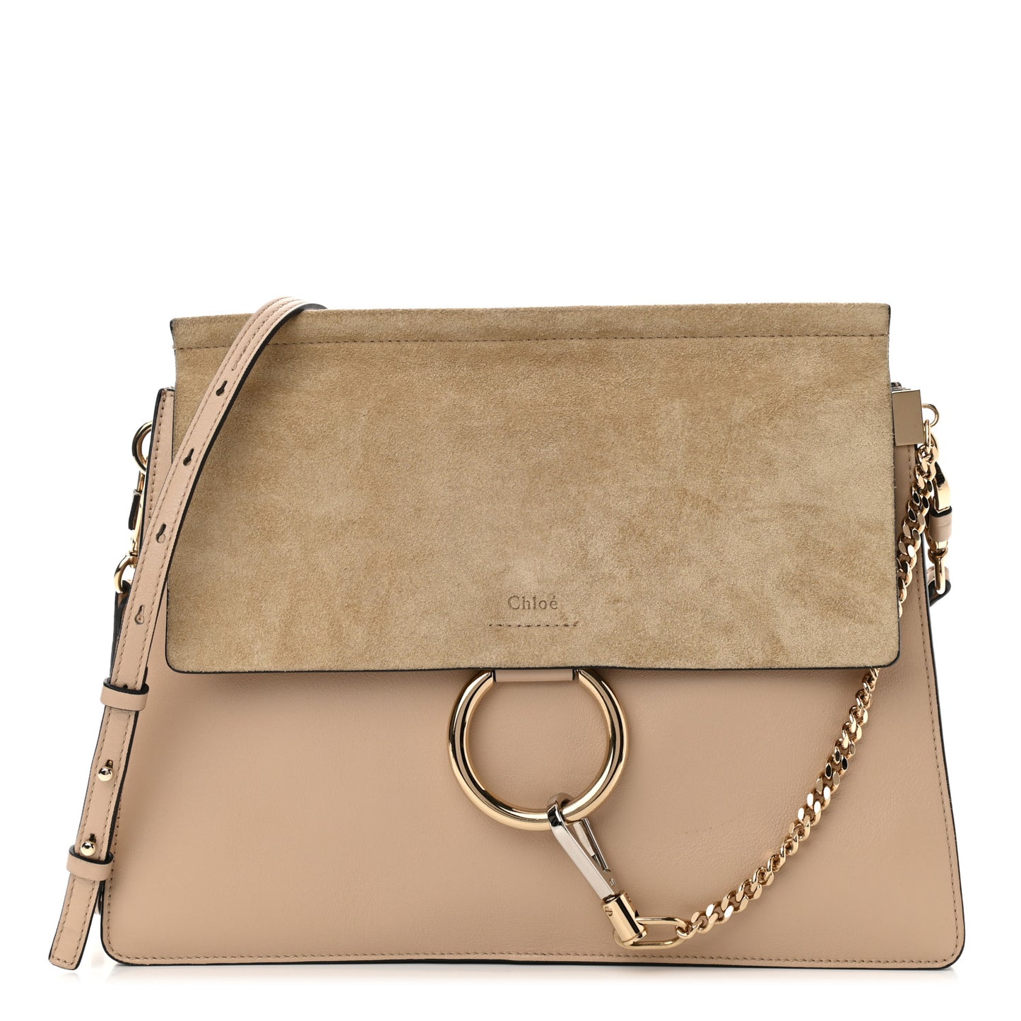 Suede Calfskin Medium Faye Shoulder Bag Pearl Beige
