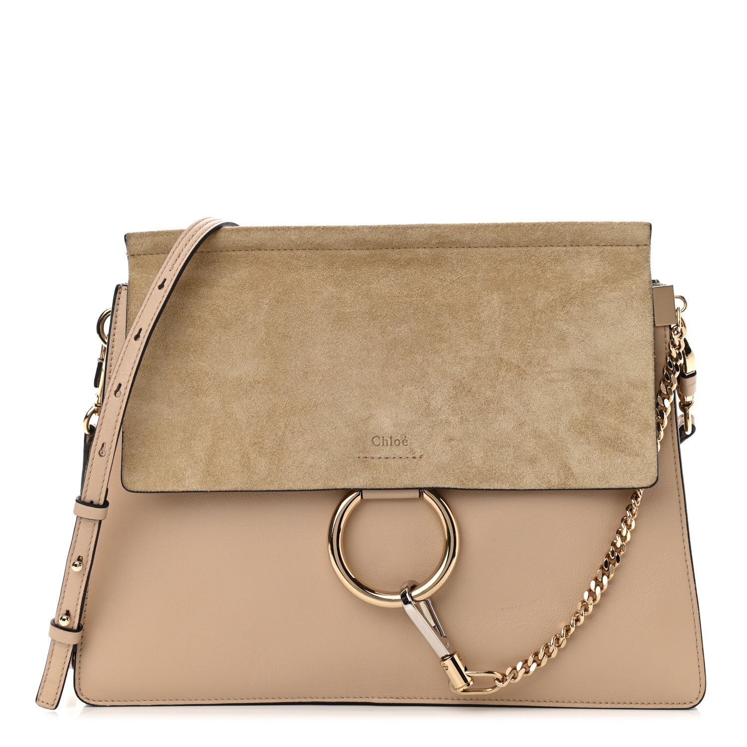 Chloe Suede Calfskin Medium Faye Shoulder Bag Pearl Beige 1 of 10