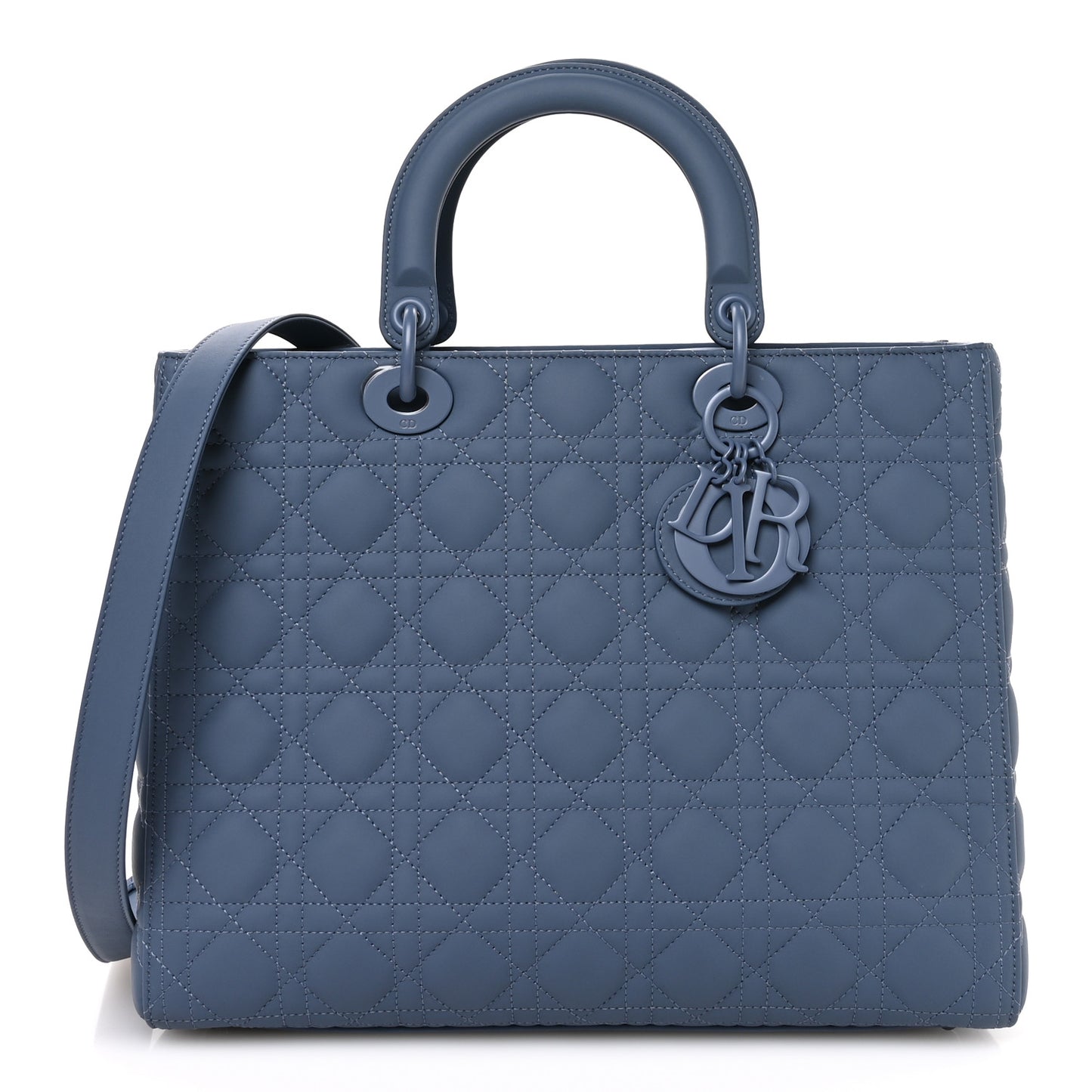 Ultra Matte Calfskin Cannage Large Lady Dior Denim Blue