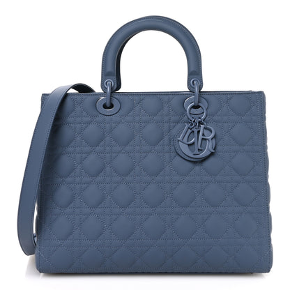 Christian Dior Ultra Matte Calfskin Cannage Large Lady Dior Denim Blue 1 of 10