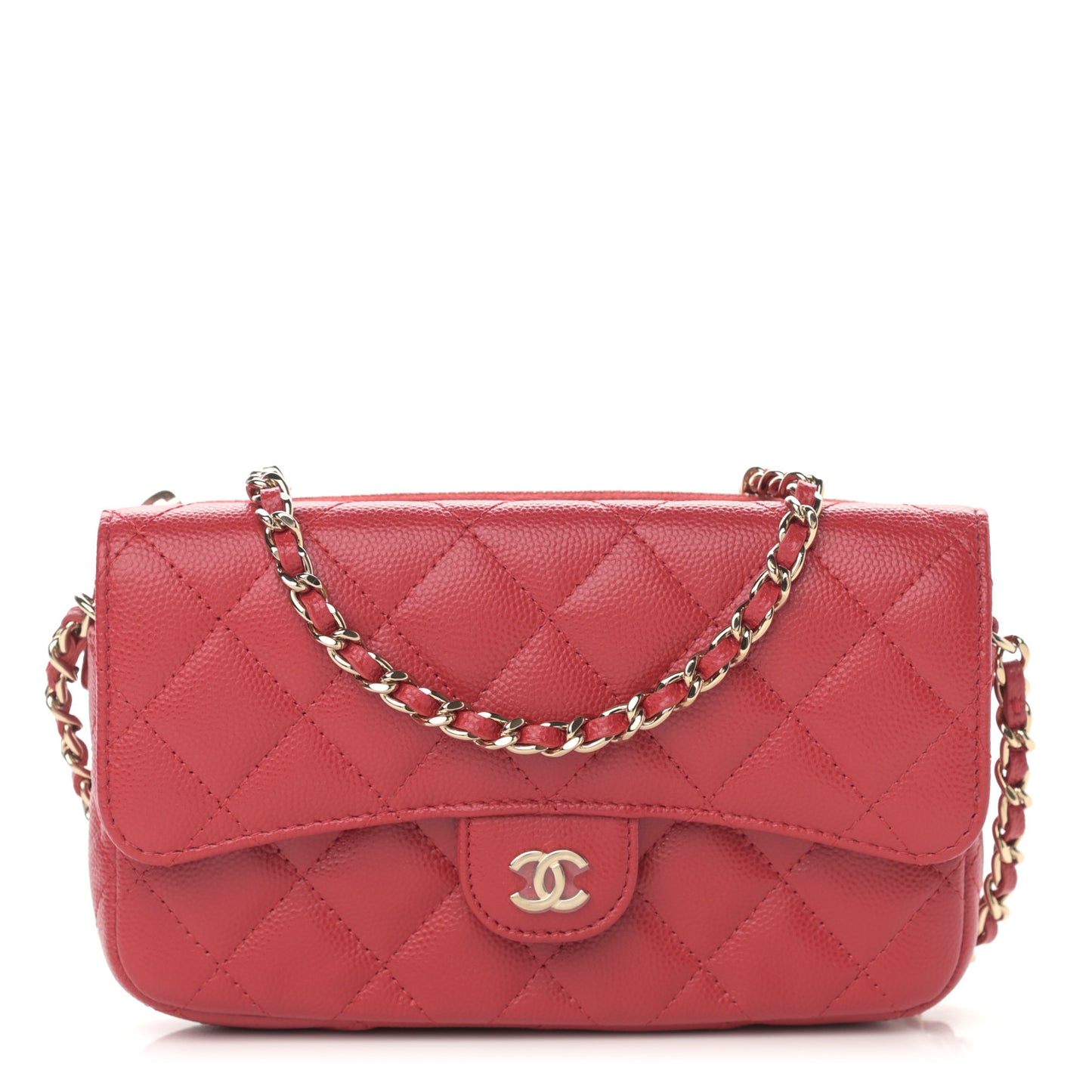 Caviar Quilted Flap Phone Holder With Chain Red