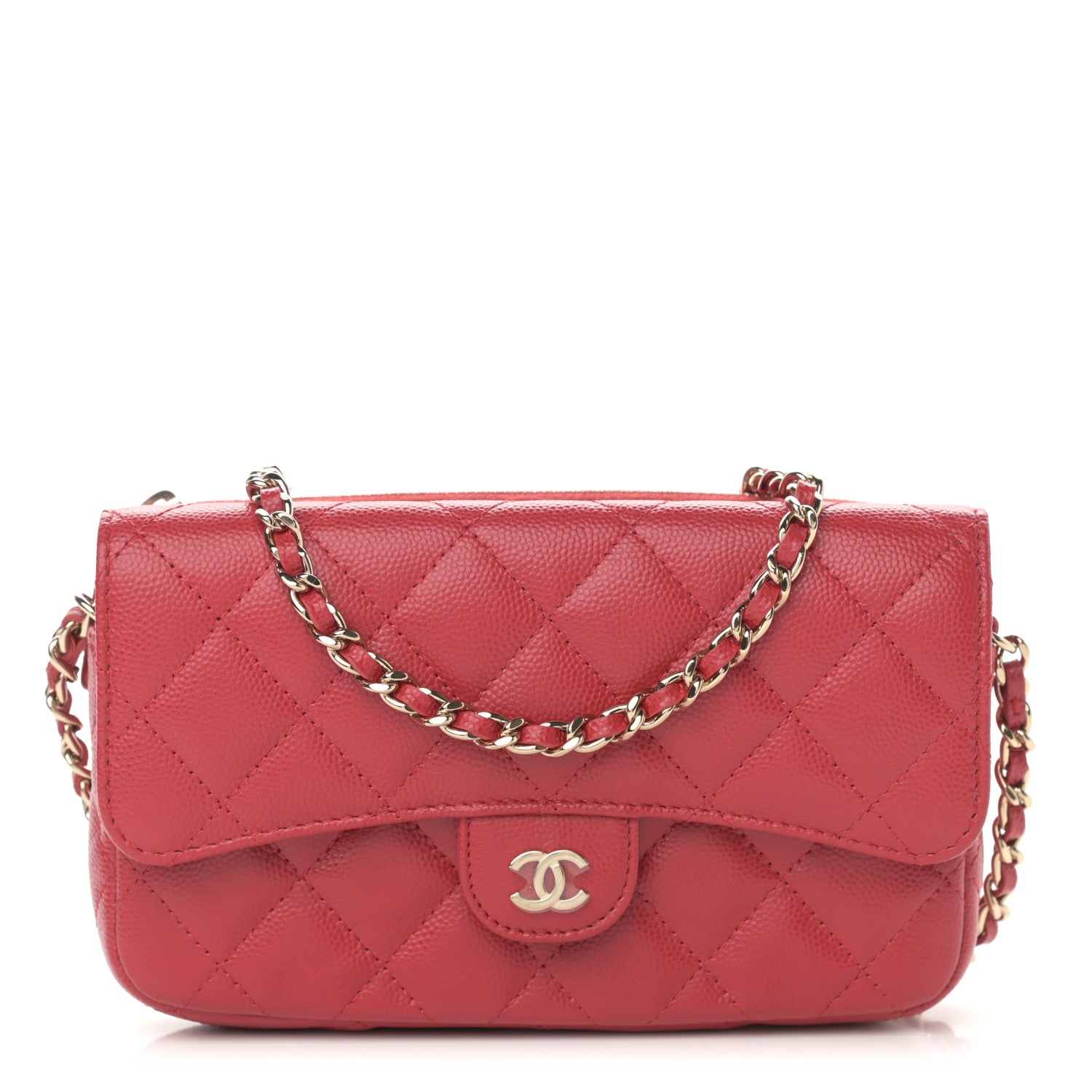 Chanel Caviar Quilted Flap Phone Holder With Chain Red 1 of 13