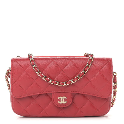 Chanel Caviar Quilted Flap Phone Holder With Chain Red 1 of 13