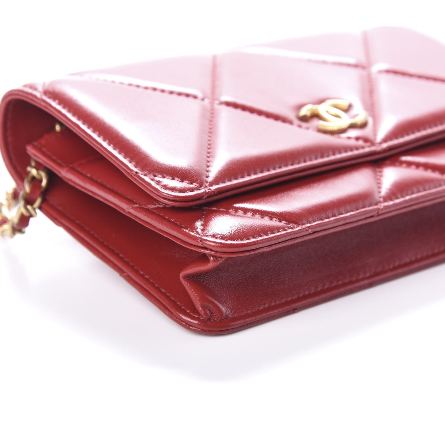 Chanel Lambskin Quilted Wallet On Chain WOC Red 9 of 10