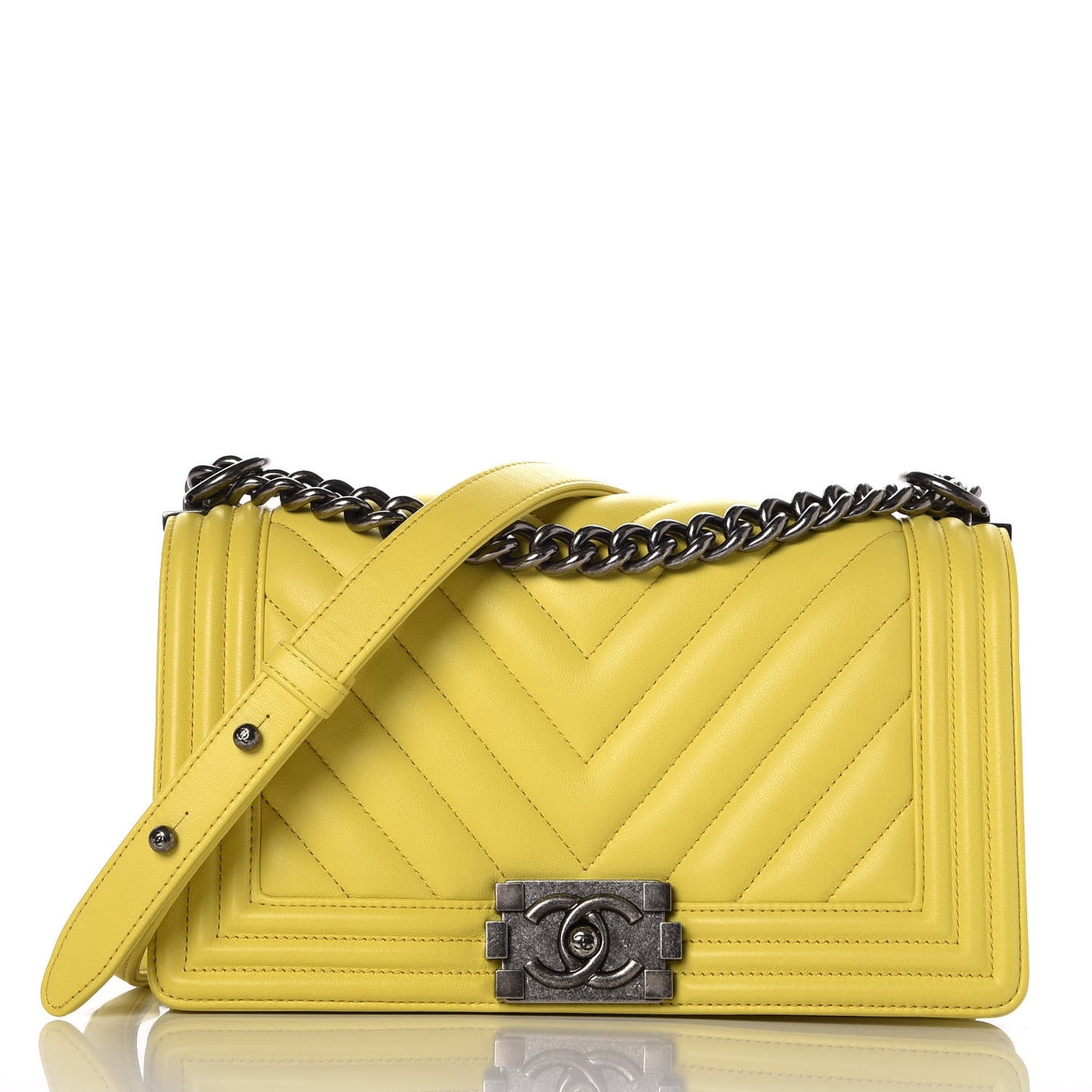 Calfskin Chevron Quilted Medium Boy Flap Yellow