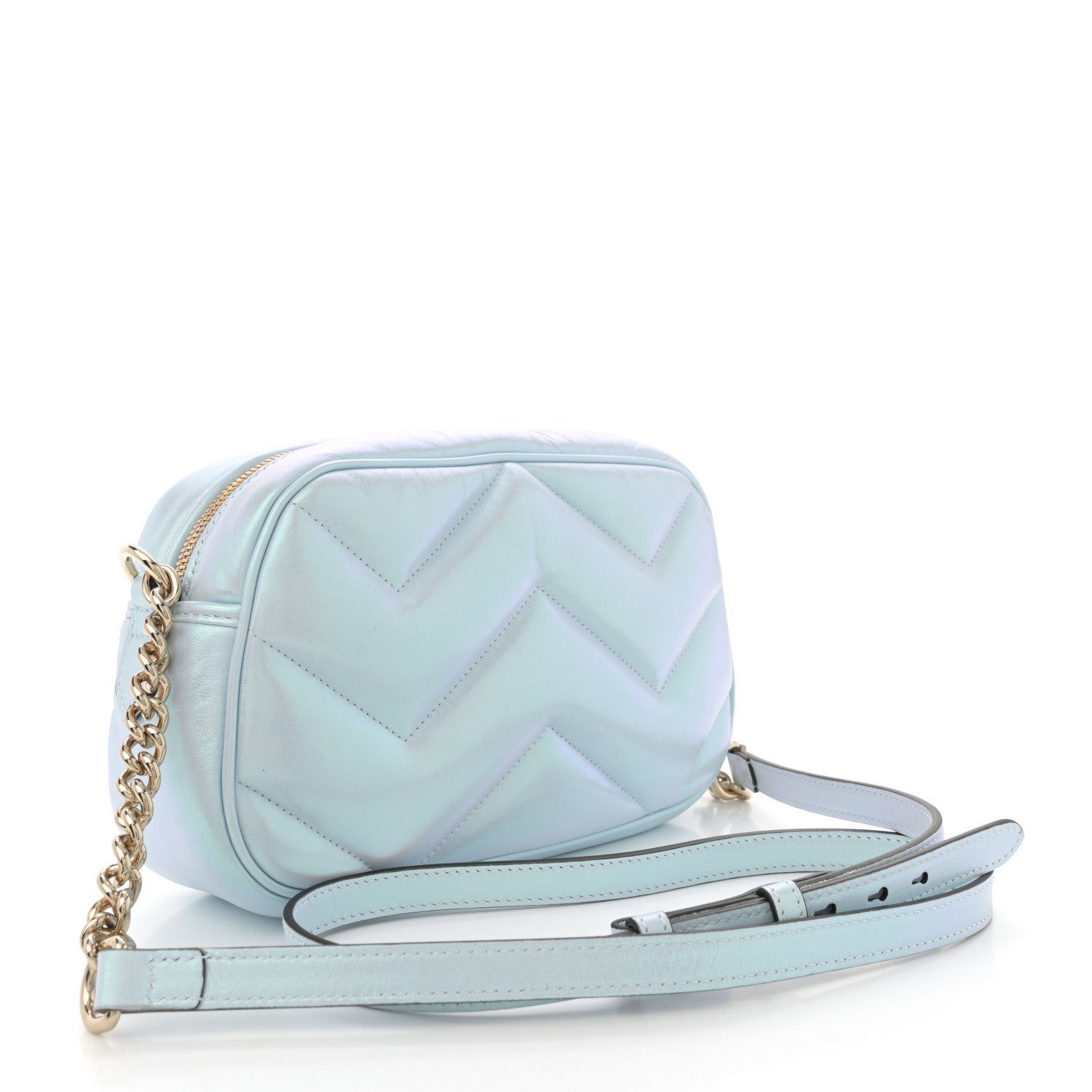 Gucci Iridescent Nappa Chevron Matelasse Small GG Marmont Chain Shoulder Bag Iridescent Snow Light Blue 3 of 11