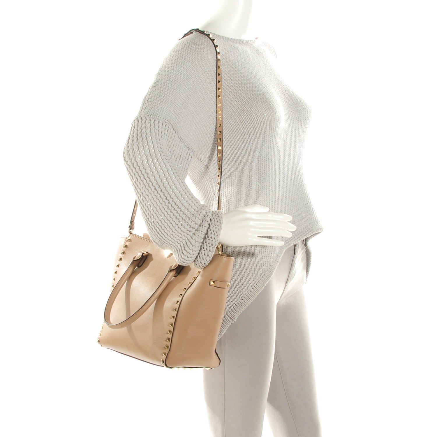 Valentino Garavani Vitello Rockstud Double Handle Tote Alpaca 11 of 18