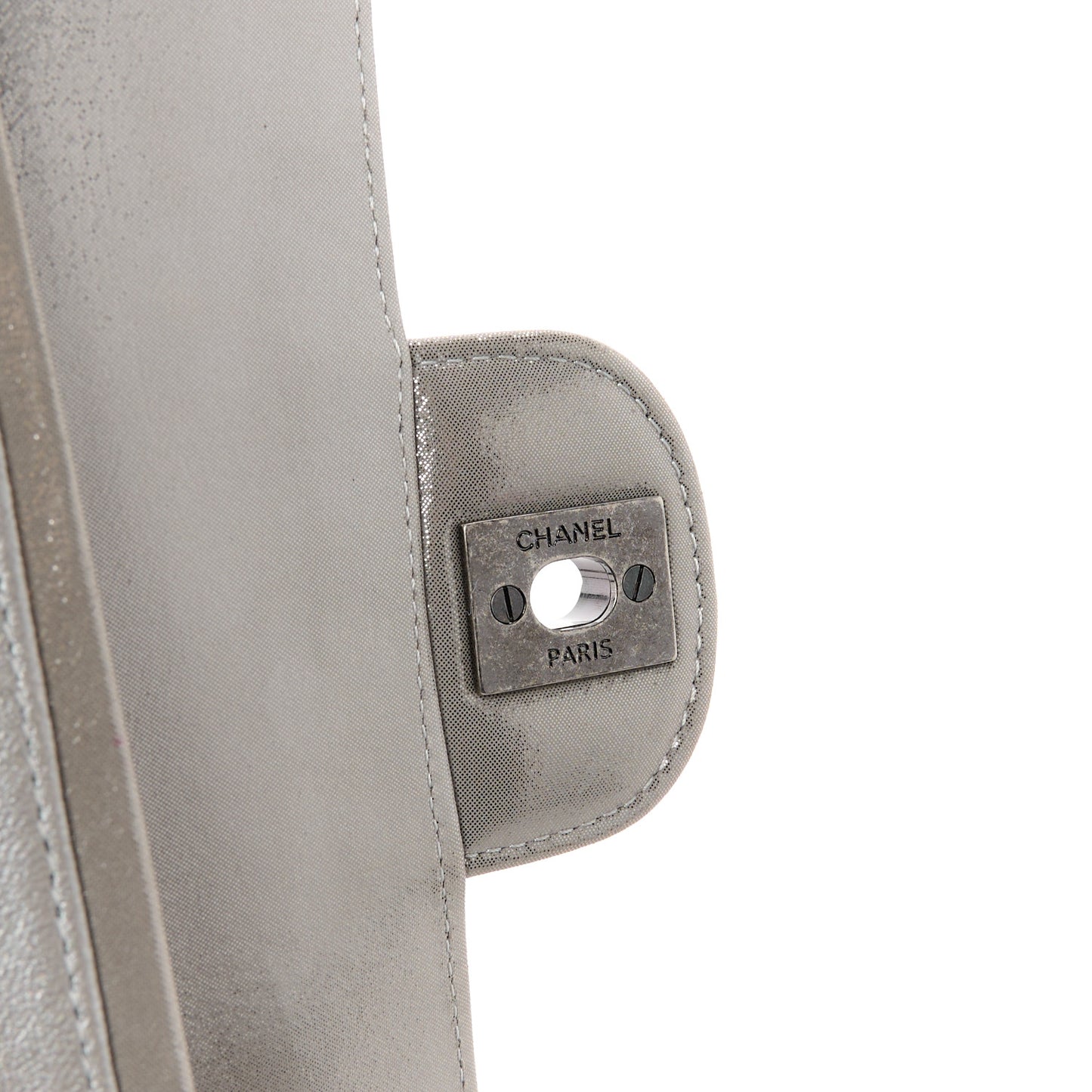 Iridescent Calfskin Chevron Quilted Medium Double Flap Silver