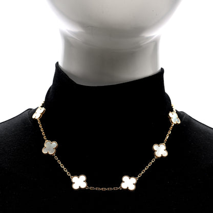Van Cleef & Arpels 18K Yellow Gold Mother of Pearl 10 Motifs Vintage Alhambra Necklace 2 of 4