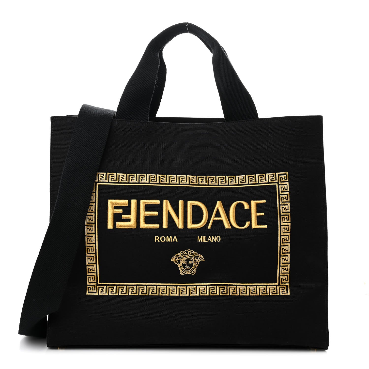 Fendi X VERSACE Canvas Fendace Logo Large Shopping Tote Black 1 of 9
