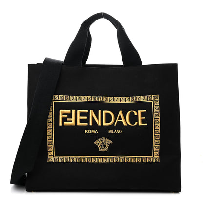 Fendi X VERSACE Canvas Fendace Logo Large Shopping Tote Black 1 of 9