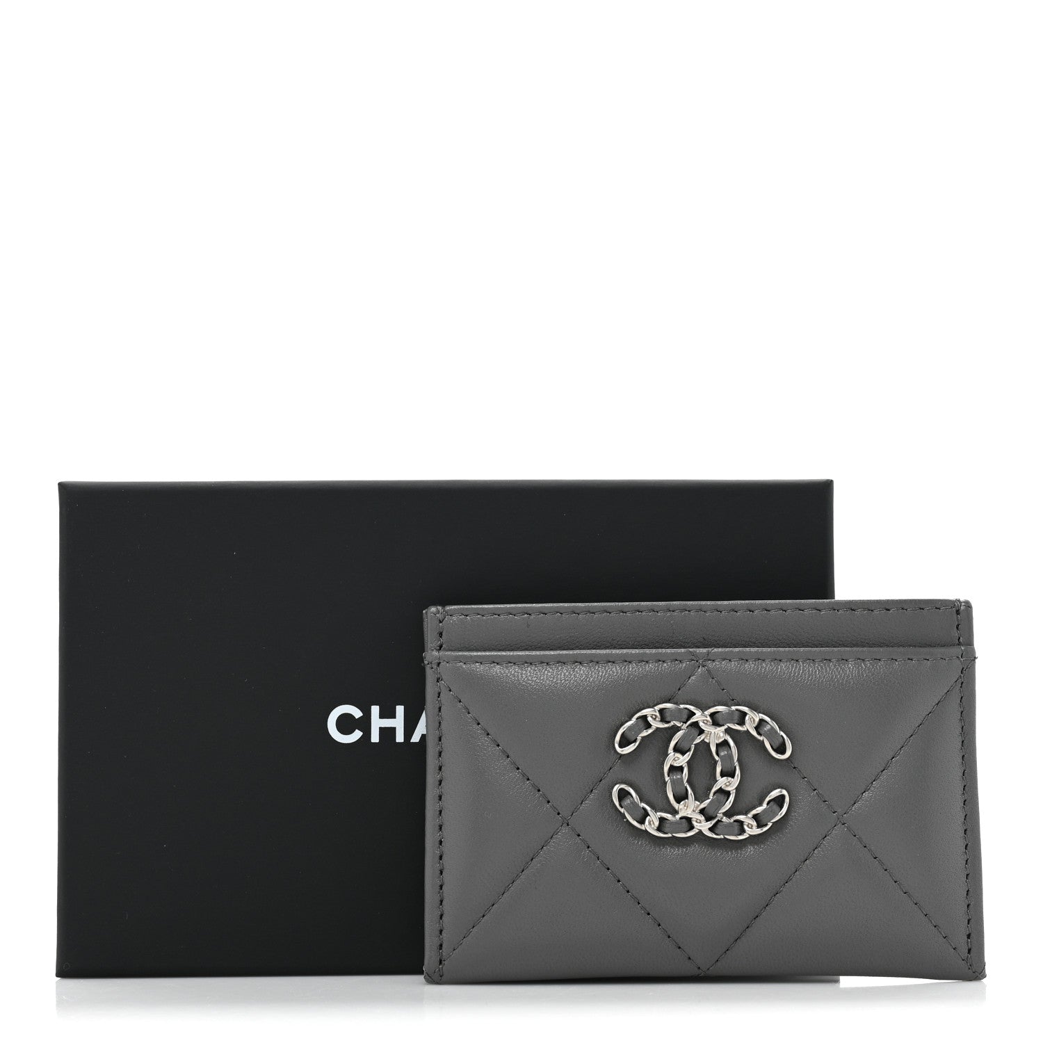 Chanel Lambskin Quilted Chanel 19 Card Holder Grey 13 of 13