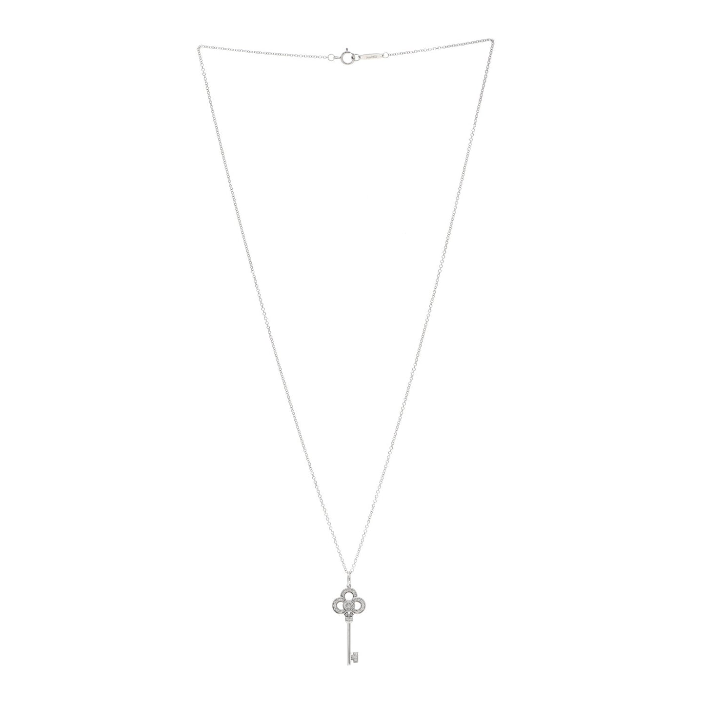 18K White Gold Diamond Mini Crown Key Pendant Necklace