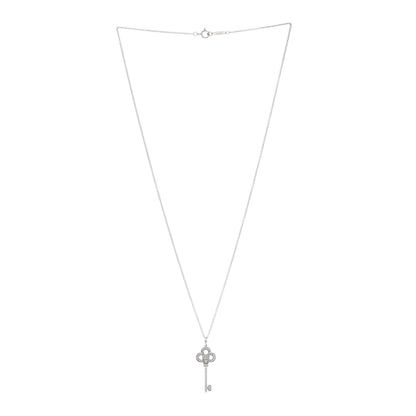 Tiffany 18K White Gold Diamond Mini Crown Key Pendant Necklace 3 of 6