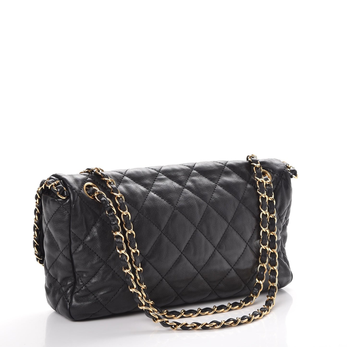 Calfskin Quilted Medium Chain Me Flap Black