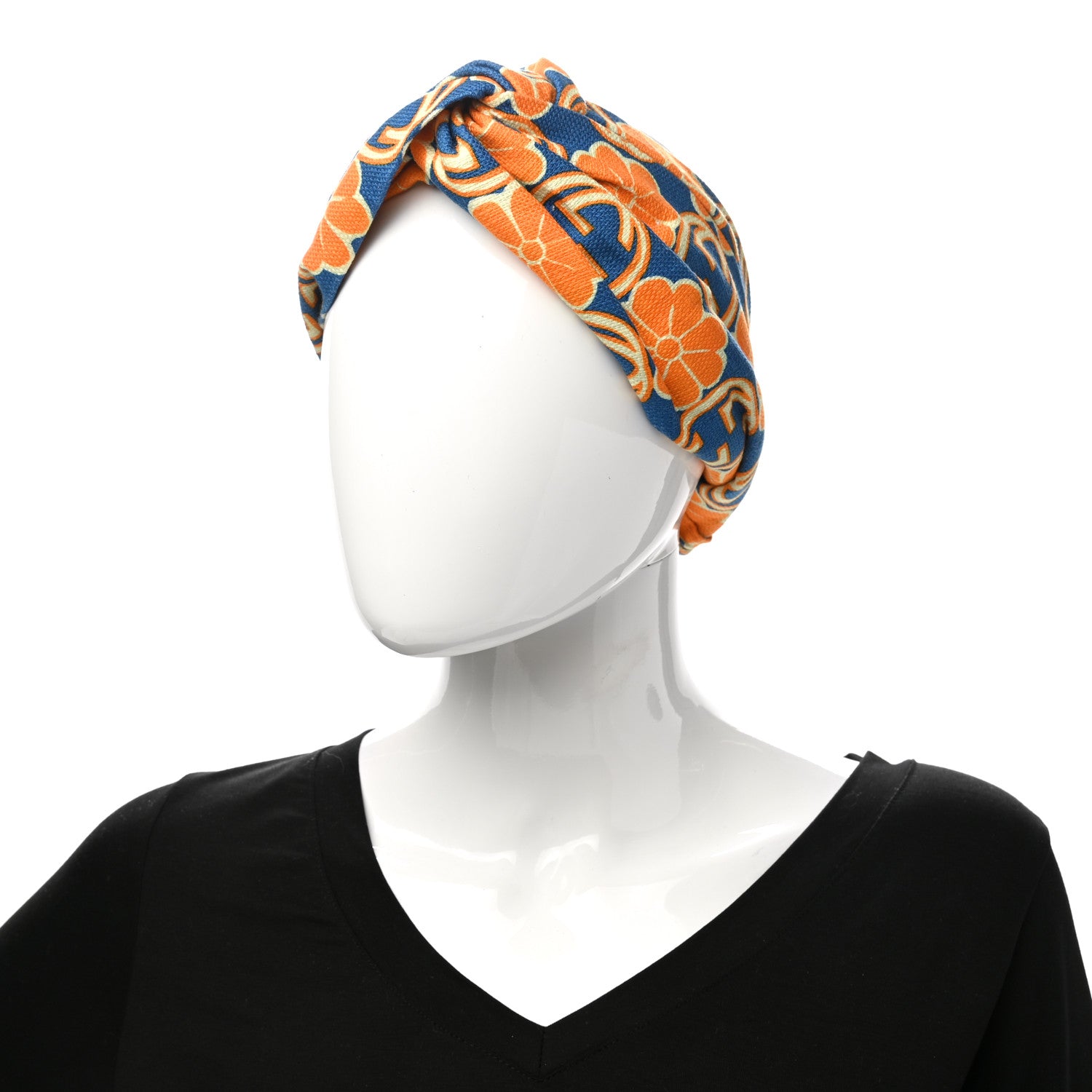 Gucci Cotton Knit Elastic Floral Headband M Sapphire Orange 2 of 5
