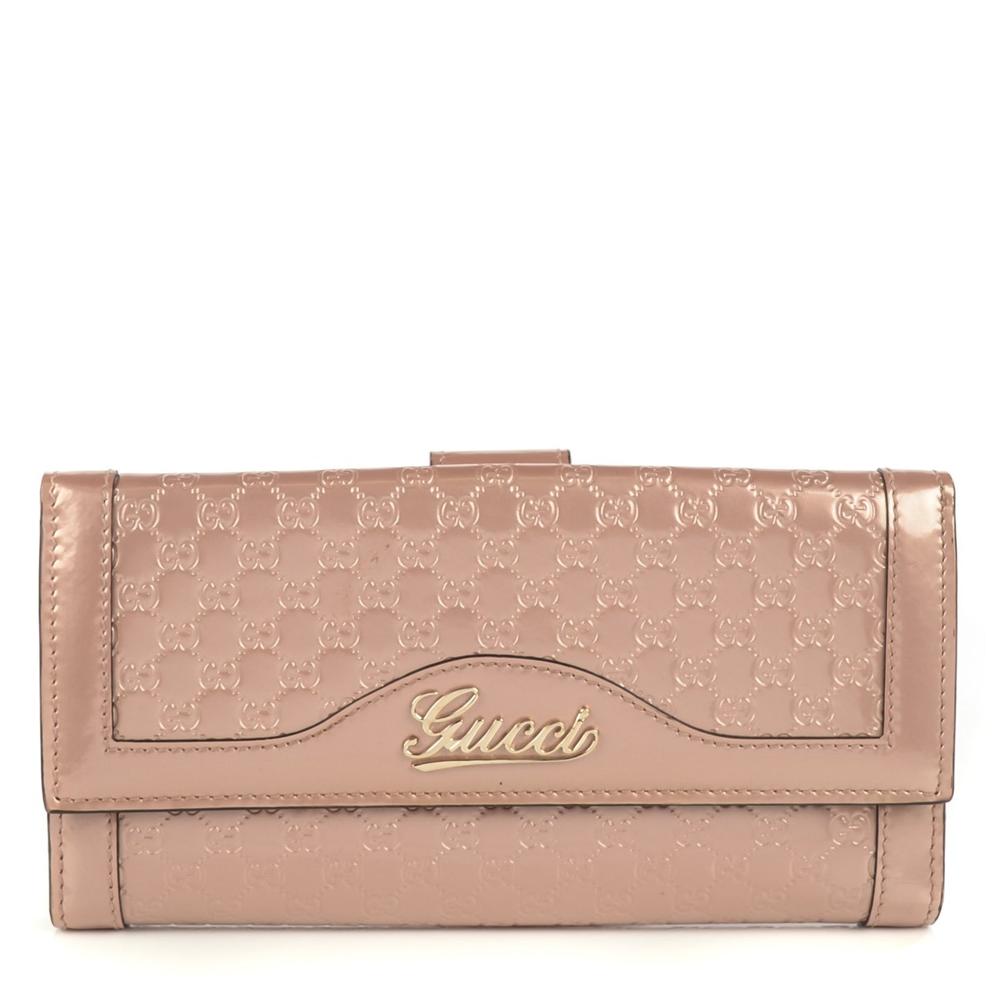Patent Guccissima Script Continental Wallet Rose Beige