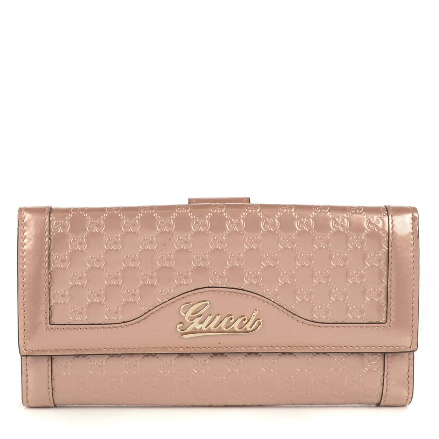 Gucci Patent Guccissima Script Continental Wallet Rose Beige 1 of 7