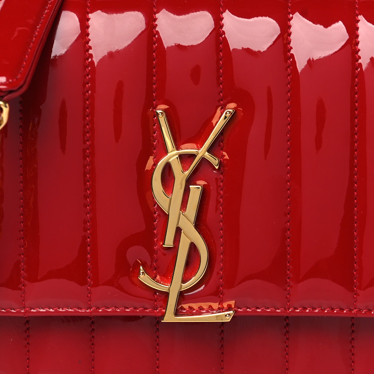 Saint Laurent Patent Matelasse Monogram Small Vicky Chain Bag Red 8 of 10