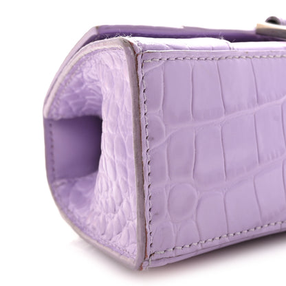 Balenciaga Shiny Calfskin Crocodile Embossed Hourglass Top Handle Bag XS Lilac 9 of 10