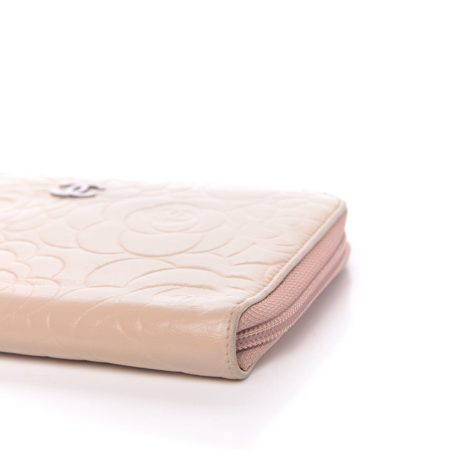 Chanel Lambskin Camellia Embossed Zip Around Organizer Wallet Pink 11 of 11