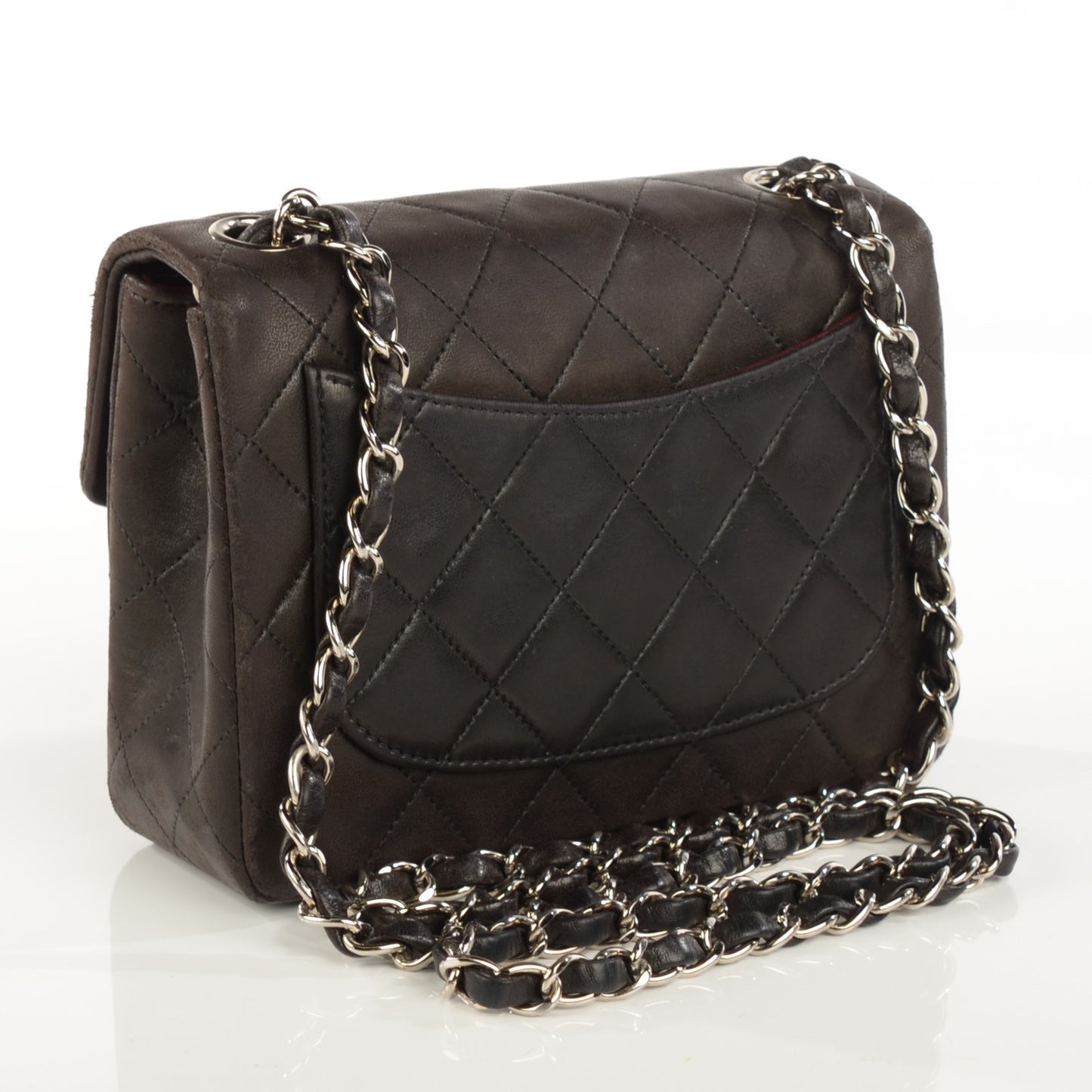 Lambskin Quilted Mini Square Flap Brown