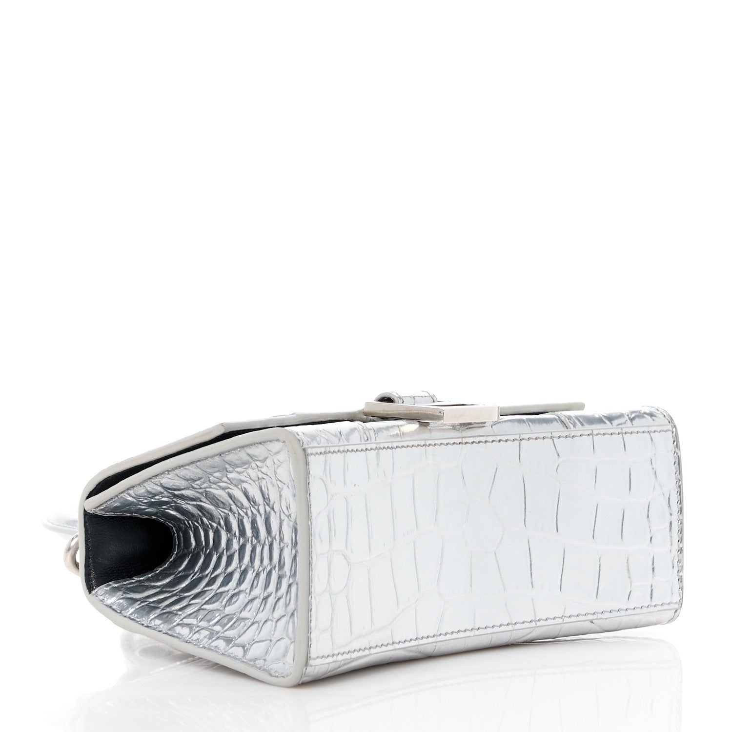 Balenciaga Metallic Calfskin Crocodile Embossed Hourglass Top Handle Bag XS Silver 4 of 10