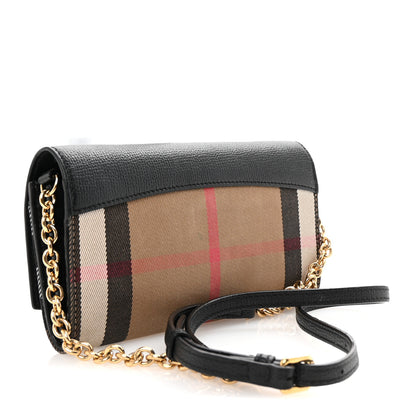 Burberry Grainy Calfskin House Check Henley Wallet On Chain Black 3 of 9