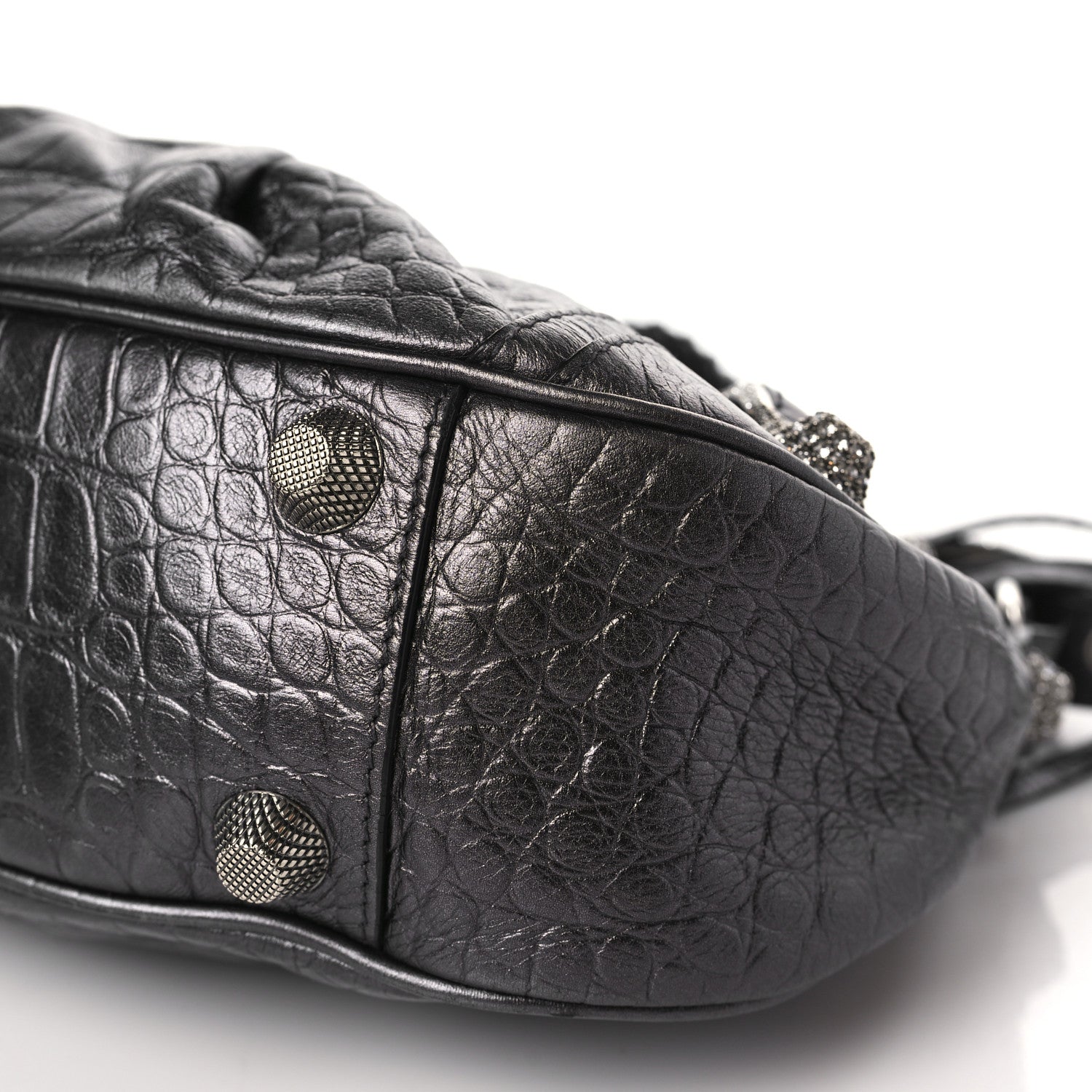 Balenciaga Metallic Calfskin Crocodile Embossed Crystal Small Le Cagole Shoulder Bag Gunmetal 9 of 9