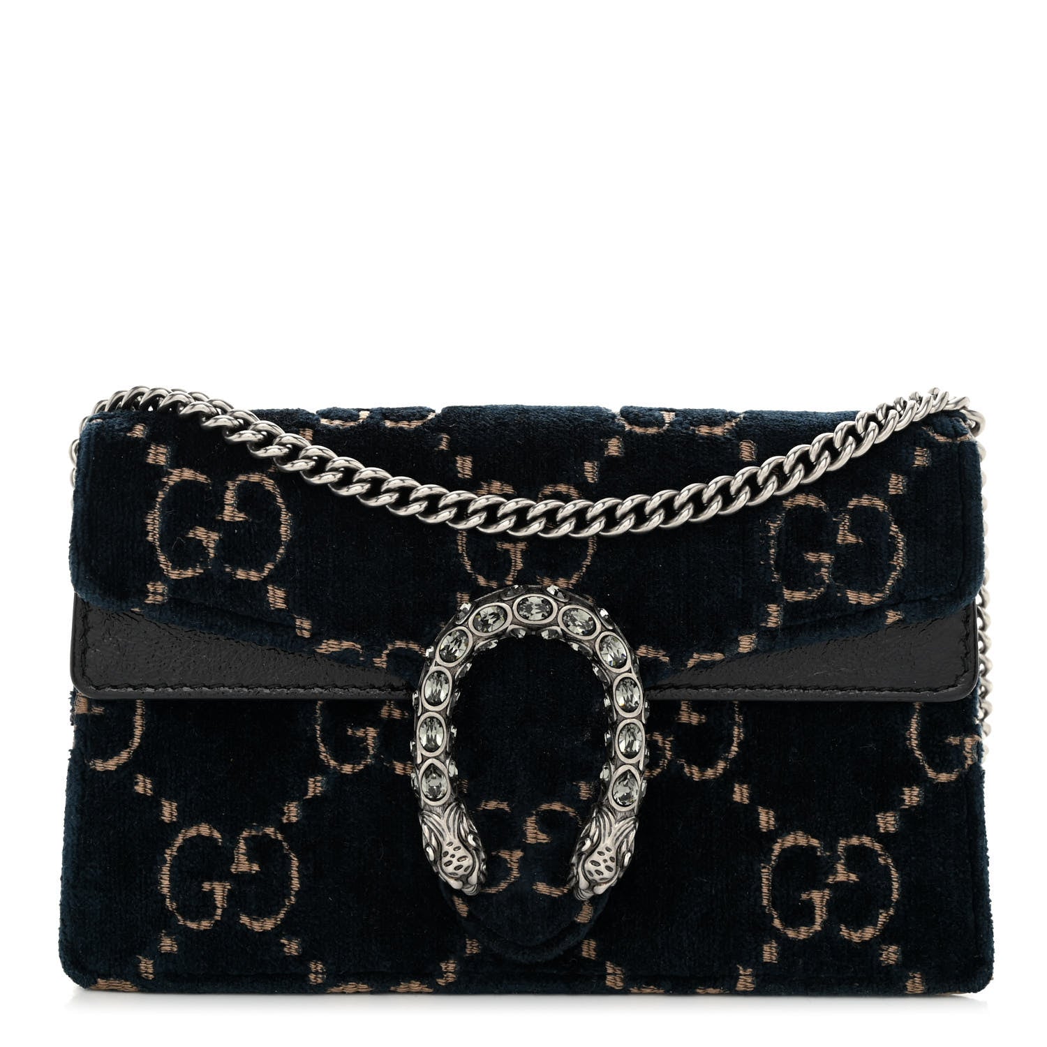 Gucci Velvet GG Monogram Super Mini Dionysus Shoulder Bag Blue Beige Black 1 of 10