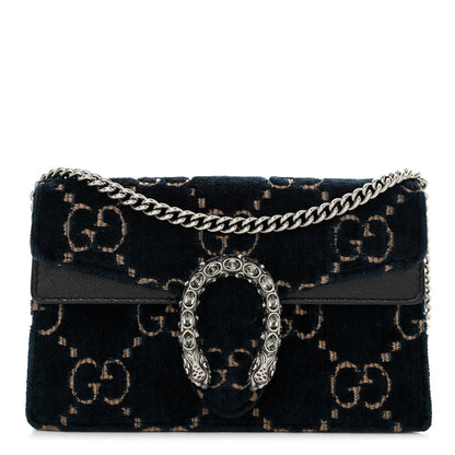 Gucci Velvet GG Monogram Super Mini Dionysus Shoulder Bag Blue Beige Black 1 of 10