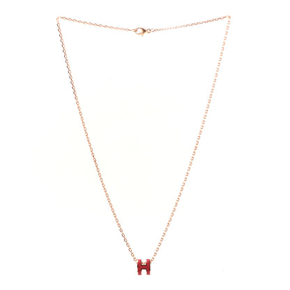 Hermes Lacquered Rose Gold Mini Pop H Pendant Necklace Rose Extreme 3 of 6