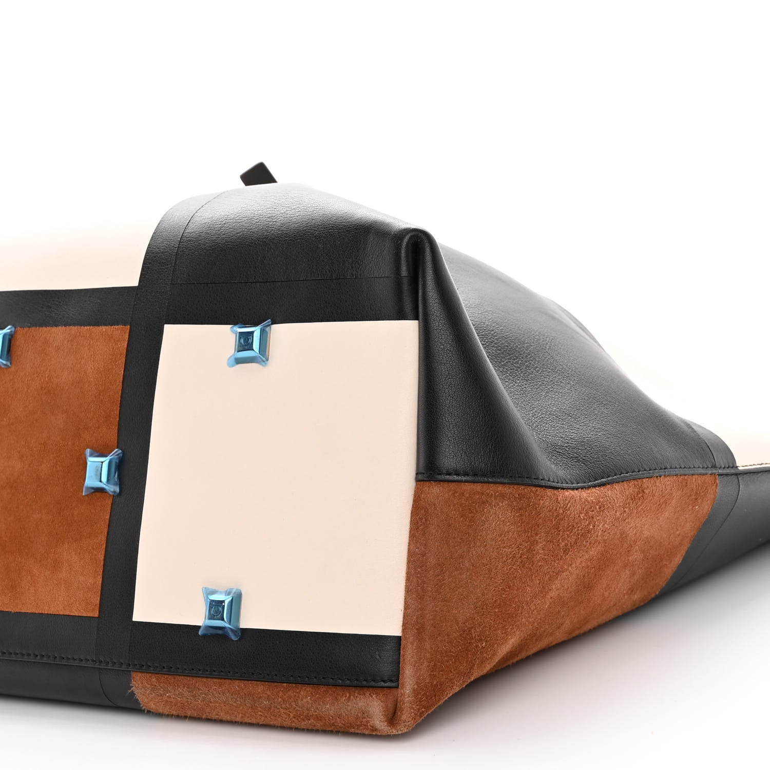 Salvatore Ferragamo Calfskin Suede Patchwork Studio Tote Black White Brown 9 of 9