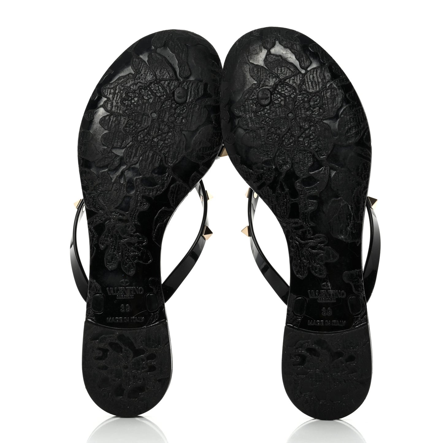 PVC Jelly Rockstud Bow Thong Sandals 39 Black