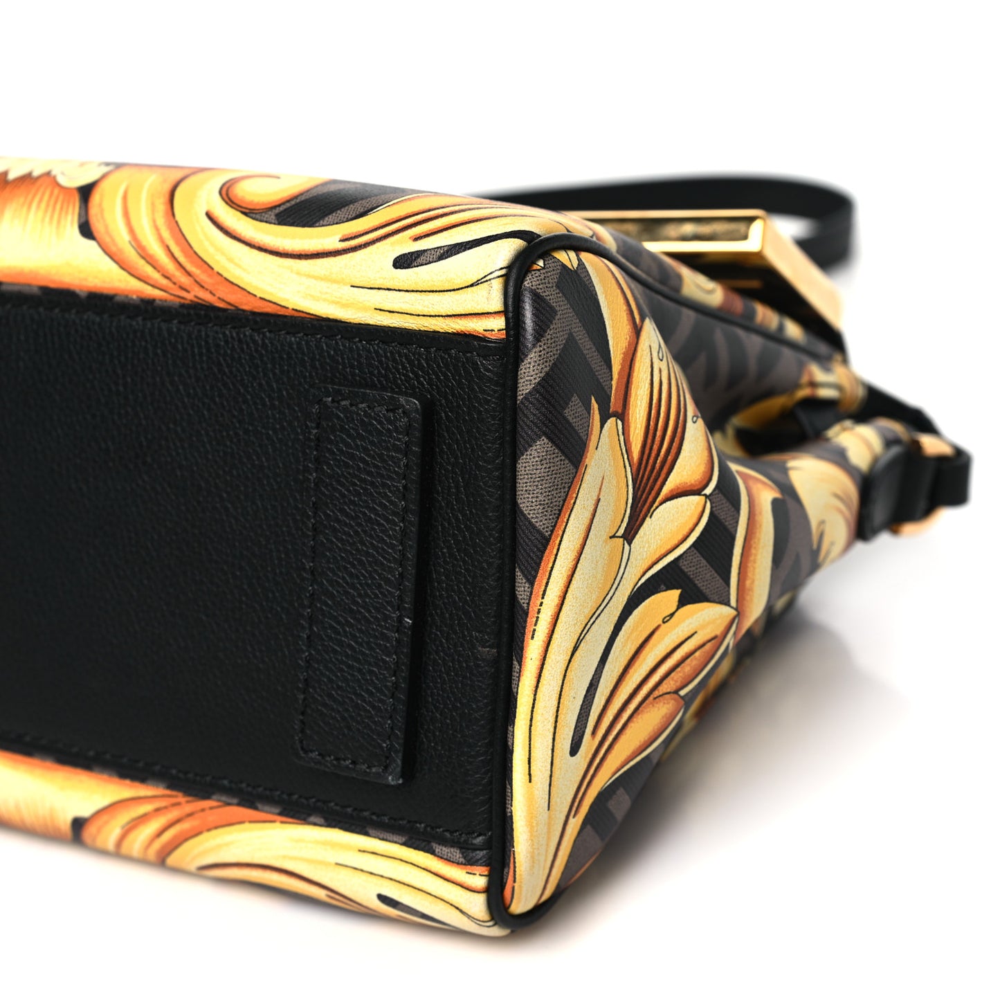 X FENDI Grained Calfskin Fendace La Medusa Medium Top Handle Bag Black Multicolor