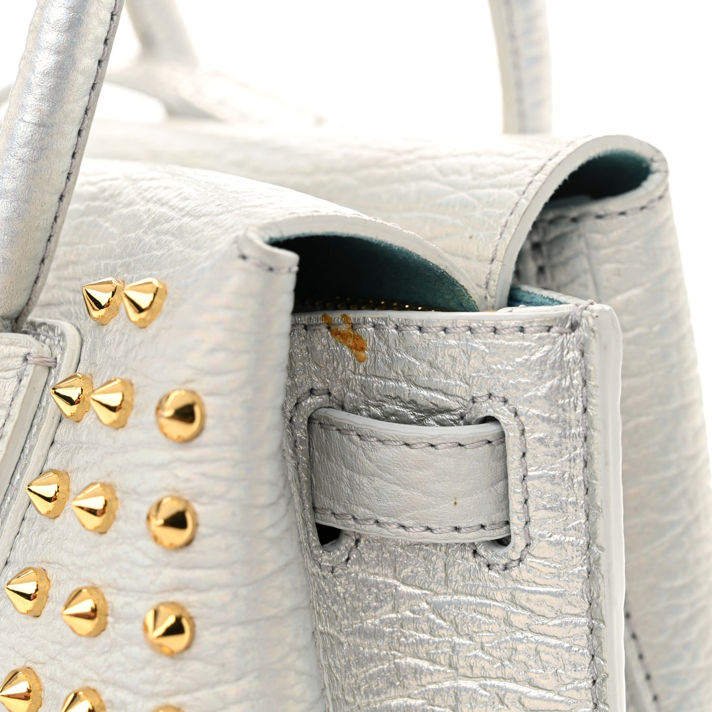 Calfskin Pearls Studded Mini Milla Tote White Flake