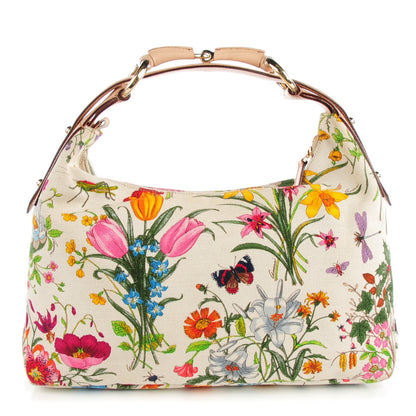 Gucci Canvas Medium Flora Floral Horsebit Chain Hobo White 1 of 8